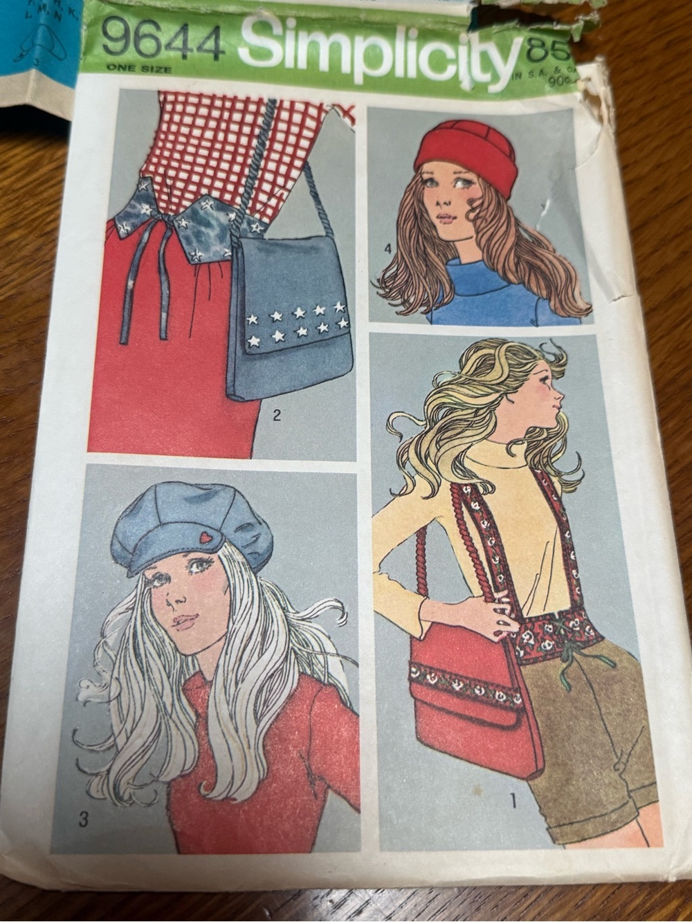 1971 Simplicity 9644 Groovy Vintage Sewing Patterns Suspender Hat Cap Bag & Belt
